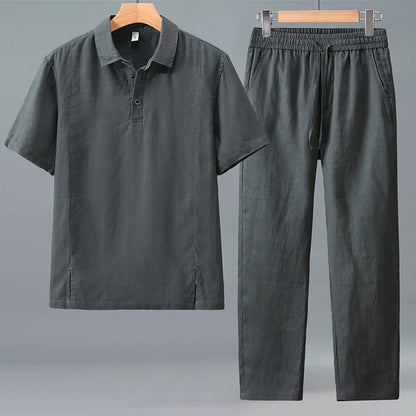 Mens Linen Polo Shirt and Pants Set