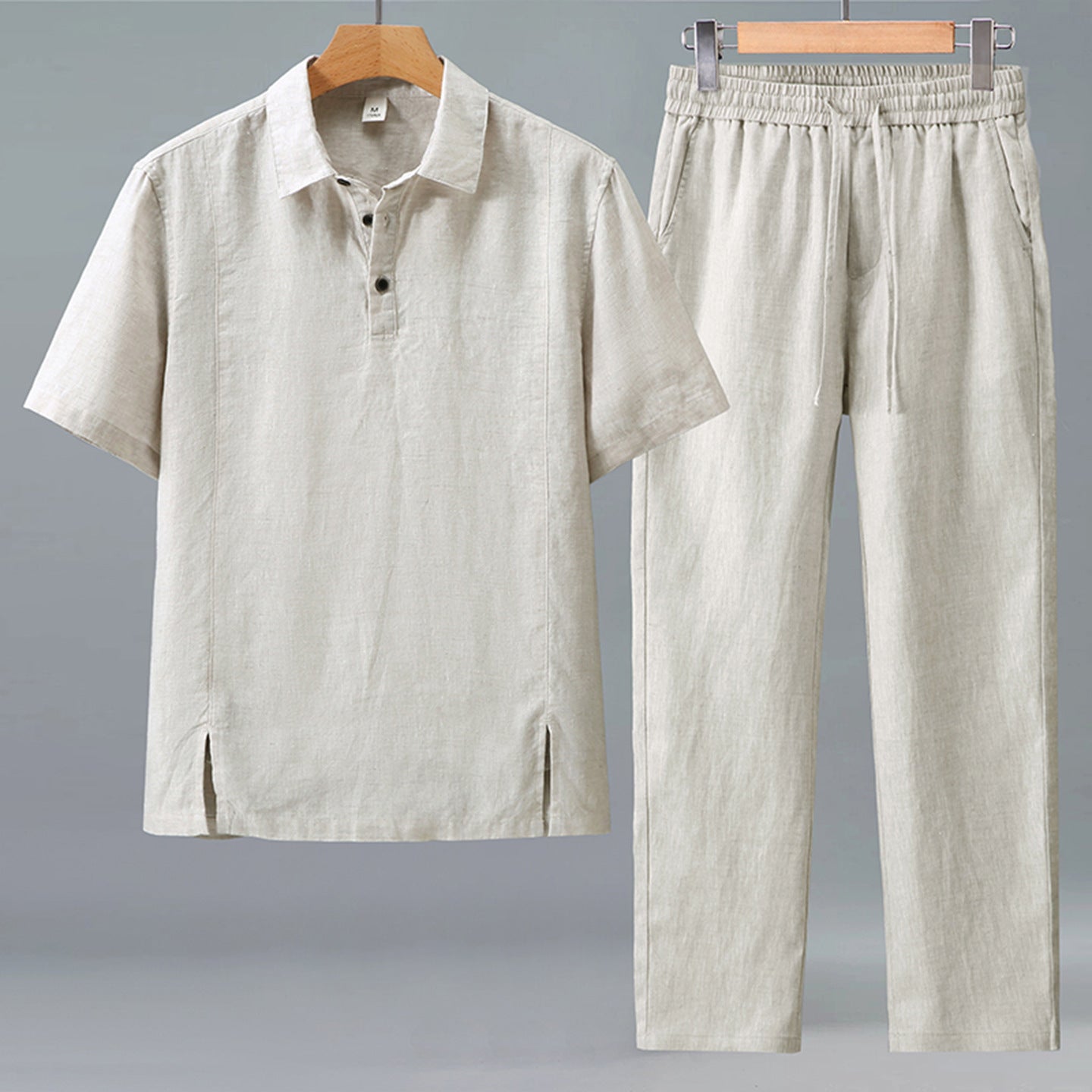 Mens Linen Polo Shirt and Pants Set