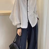 Lanternsleeve Verticalstriped Casual Blouse Women's Stylish Top