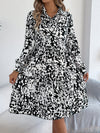 Women's Casual Loose-Fit Color-Blocked Leopard Print Long Sleeve Shirt Dress