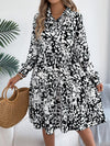 Women's Casual Loose-Fit Color-Blocked Leopard Print Long Sleeve Shirt Dress