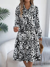 Women's Casual Loose-Fit Color-Blocked Leopard Print Long Sleeve Shirt Dress